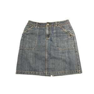 Eddie Bauer Jean Skirt Women's Size 6 Blue Denim Cargo Pockets A Line‎ Casual